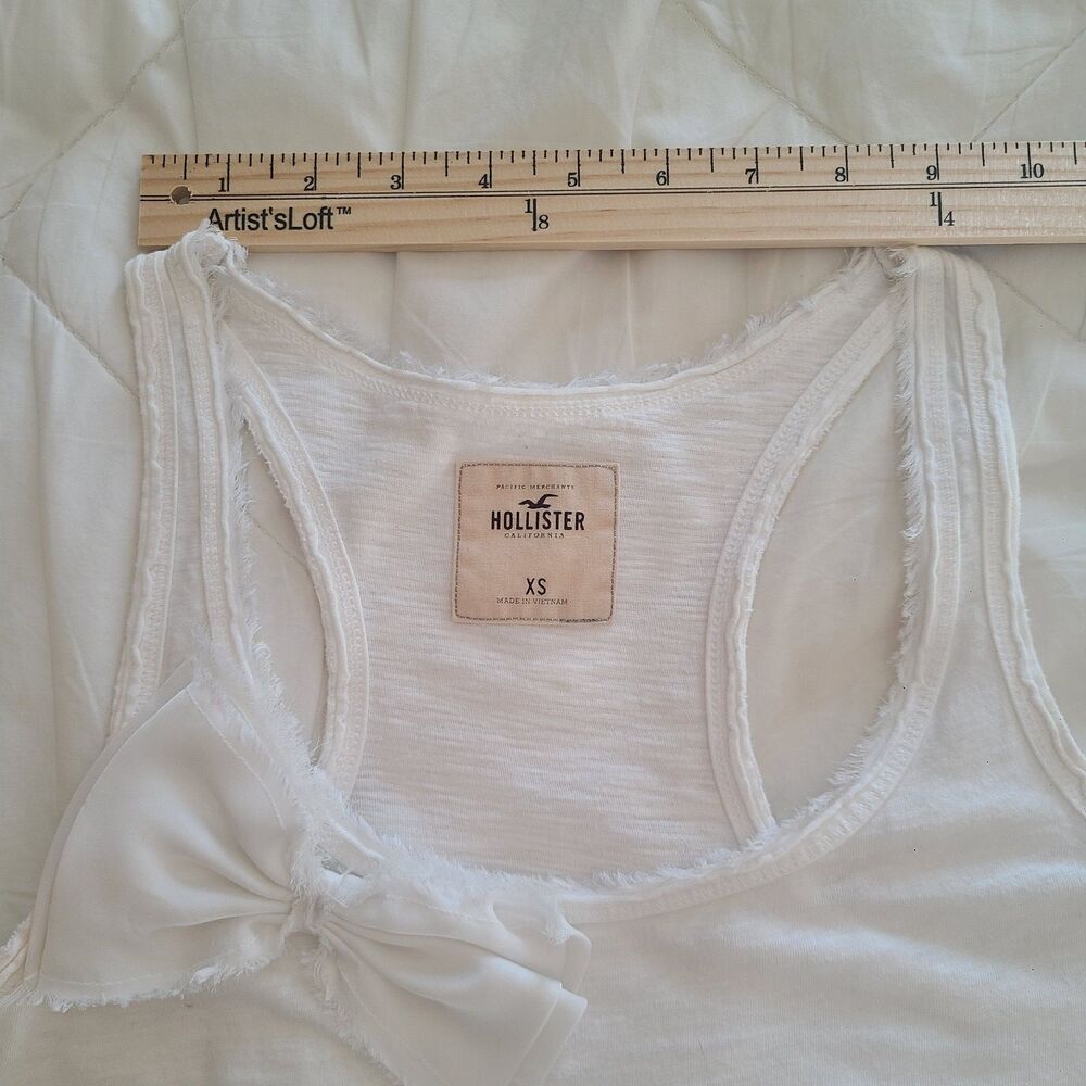 VTG Hollister Y2K White Bow Tank Top Coquette Camisole Fitted XS Fairycore - Picture 7 of 9